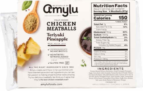 Amylu Fully Cooked Teriyaki Pineapple Chicken Meatball Perspective: back