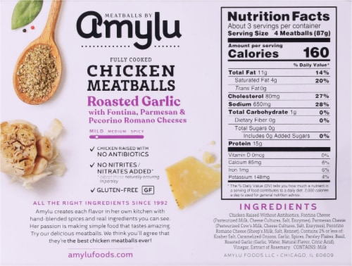 AmyLu Fully Cooked Roasted Garlic Chicken Meatball Perspective: back