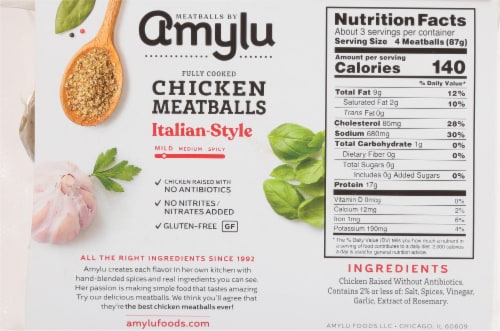 AMYLU Fully Cooked Italian-Style Chicken Meatballs Perspective: back