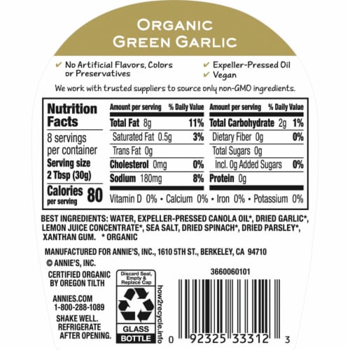 Annie's™ Organic Green Garlic Dressing Perspective: back
