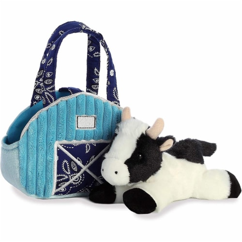 Aurora 7" Aqua Blue Barn Pet Carrier Plush Toy,  Fancy Pals Cow Perspective: back
