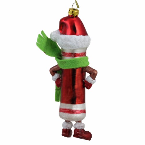 Northlight 6  Red and Green Tootsie Roll Chewy Chocolate Candy Glass Christmas Ornament Perspective: back