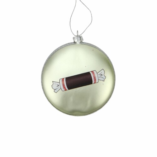 Northlight 4 Silver and Orange Candy Lane Tootsie Roll Chewy Chocolate Christmas Disc Perspective: back