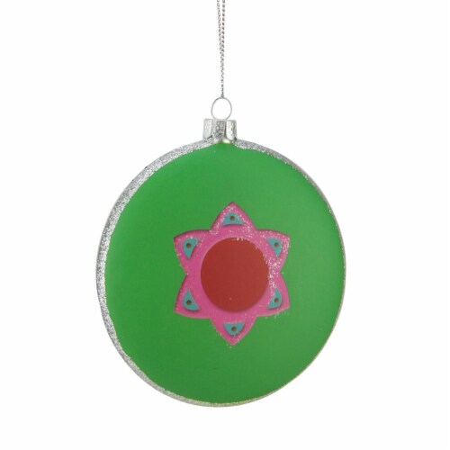 Northlight 4  Green and Pink  Tootsie Roll POP  Candy Filled Lollipop Christmas Disc Ornament Perspective: back