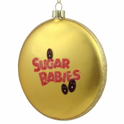 Northlight 4  Gold and Red Tootsie Roll Sugar Babies Caramel Candies Disc Christmas Ornament Perspective: back