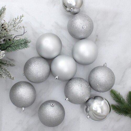 Northlight 16ct Silver Splendor Shatterproof 4-Finish Christmas Ball Ornaments 3 (75mm) Perspective: back