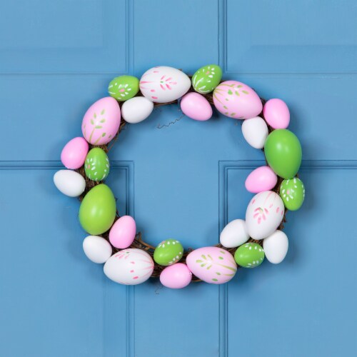 Northlight Floral Stem Easter Egg Spring Grapevine Wreath, Pink and Green 10-Inch Perspective: back