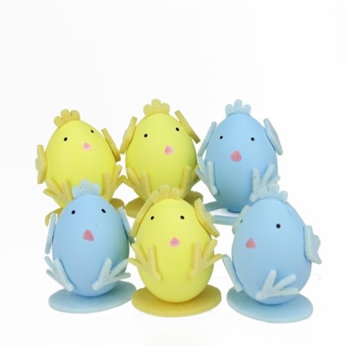 Northlight Set of 6 Yellow and Blue Chicken Egg Easter Decor 3 Perspective: back