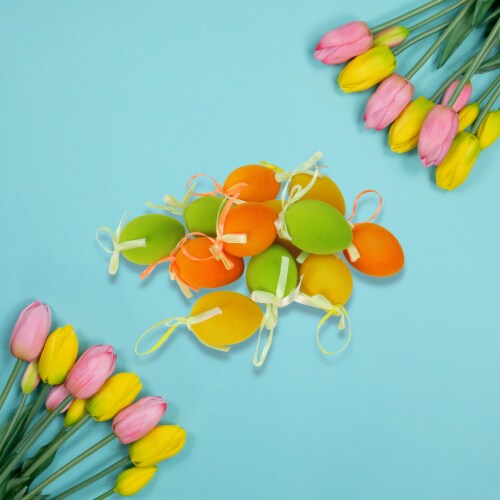 Northlight Club Pack of 12 Orange and Green Spring Easter Egg Ornaments 2.5 Perspective: back