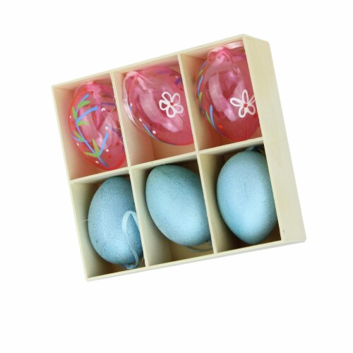 Northlight Set of 6 Blue and Pink Transparent Glitter Easter Eggs Ornaments 2.25 Perspective: back