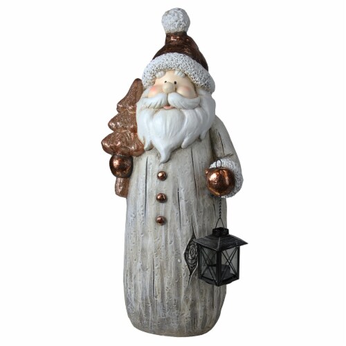 Northlight 23.75  White and Bronze Santa with Tea Light Candle Lantern Christmas Figure Perspective: back