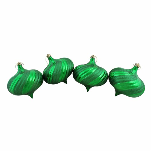 DAK 4ct Shiny Green Shatterproof Onion Drop Christmas Ornaments 5.75  (150mm) Perspective: back