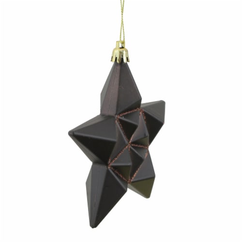 DAK 12ct Matte Chocolate Brown Glittered Star Shatterproof Christmas Ornaments 5 Perspective: back