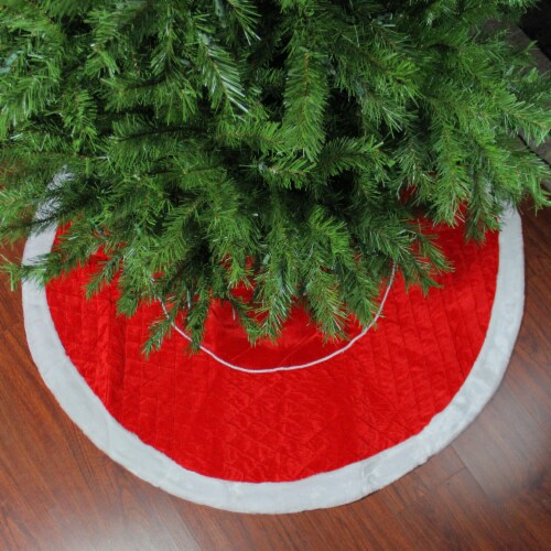 Northlight 48 Red and White Quilted Faux Fur Border Christmas Tree Skirt Perspective: back