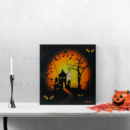 Northlight LED Lighted Spooky House Halloween Canvas Wall Art 19.75 x 19.75 Perspective: back