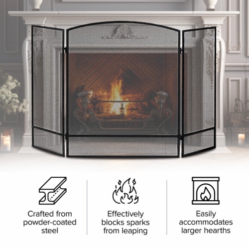 Panacea 3-Panel Double Bar Arch Fireplace Screen - Black Perspective: back