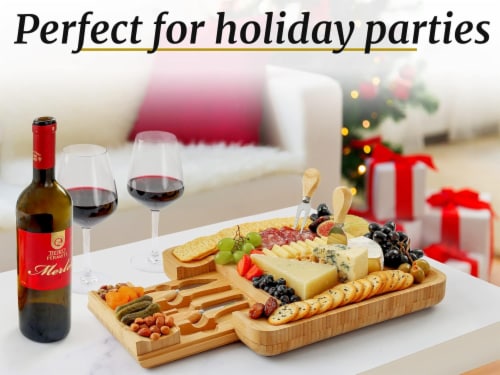 Zulay Kitchen Bamboo Cheese Board and Knife Set Perspective: back