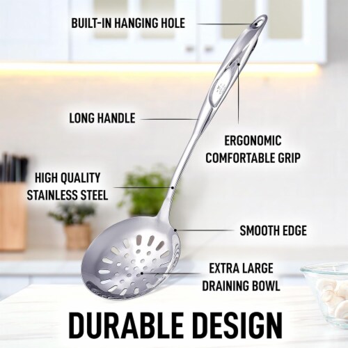 Zulay Kitchen Stainless Steel Skimmer Spoon Perspective: back