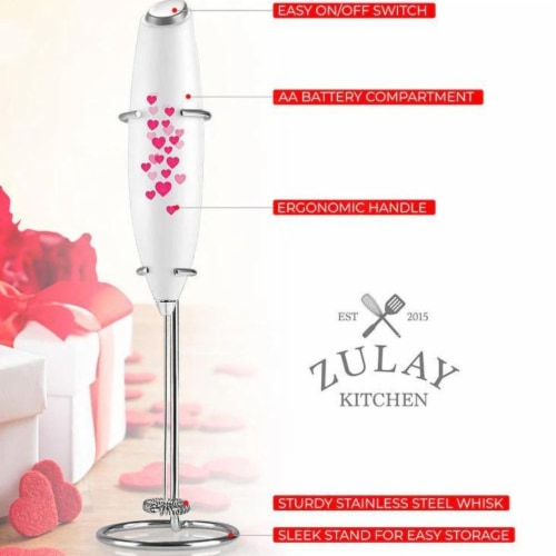 Zulay Kitchen MILK BOSS Milk Frother With Stand - Hearts Perspective: back