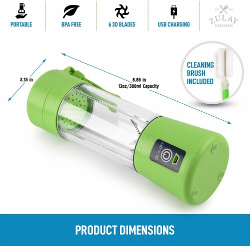Zulay Kitchen Portable Blender - USB Rechargeable Portable For Travel - Green Perspective: back