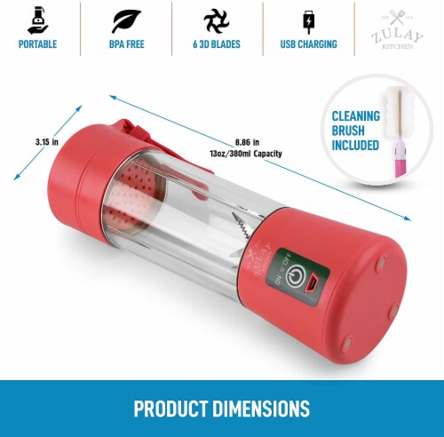 Zulay Kitchen Portable Blender - USB Rechargeable Portable For Travel - Red Perspective: back
