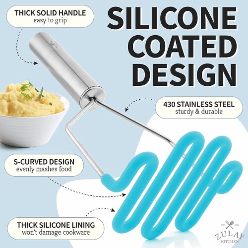 Zulay Kitchen Potato Masher with Premium Silicone-Coated Stainless-Steel Design - Blue Perspective: back