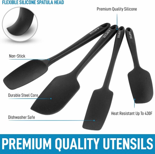 Zulay Kitchen Silicone Spatula Set with Durable Stainless Steel Core -  Black, 4 - King Soopers