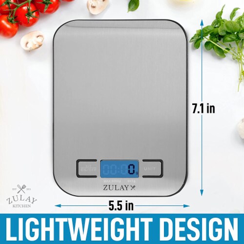 Zulay Kitchen Precision Digital Food Scale Weight Grams and Oz, LB, KG, ML,  1 - Baker's