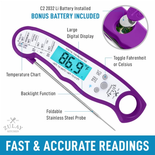 Zulay Kitchen Digital Meat Thermometer - Purple Perspective: back