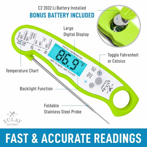 Zulay Kitchen Digital Meat Thermometer - Green Perspective: back