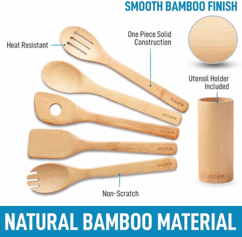 Bamboo Cooking Utensils With Holder (6 Piece) Perspective: back