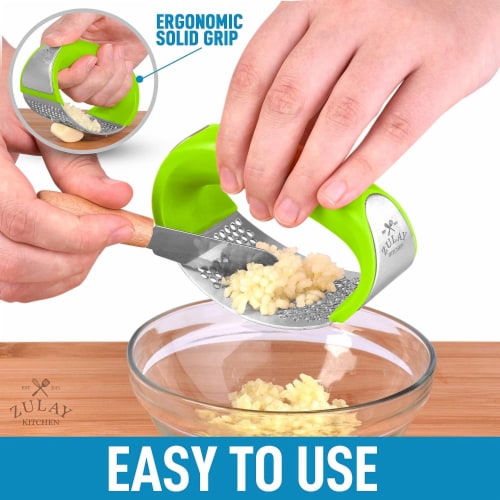 Zulay Kitchen Garlic Press Rocker With Silicone Peeler & Scraper Set - Green Perspective: back