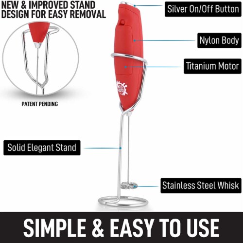 Zulay Kitchen Milk Boss Milk Frother With Holster Stand - Red Perspective: back