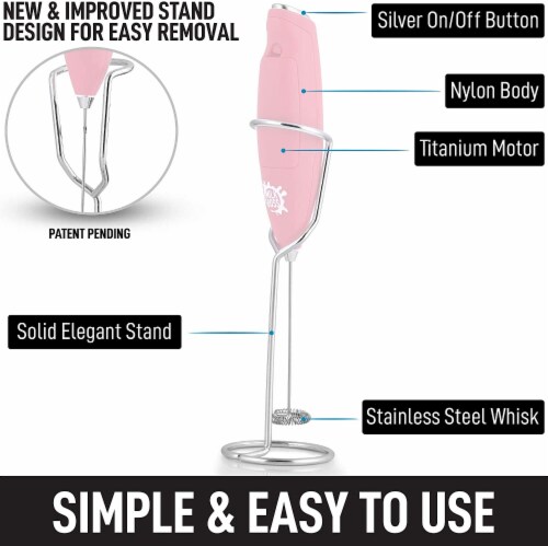Zulay Kitchen Milk Boss Milk Frother With Holster Stand - Cotton Candy Perspective: back