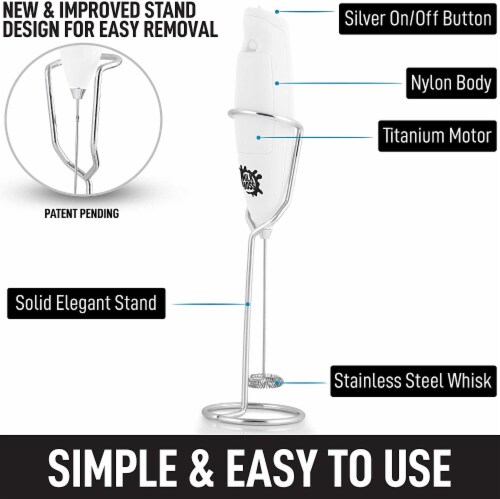Zulay Kitchen Milk Boss Milk Frother With Holster Stand - White Perspective: back