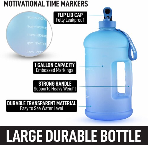 Zulay Kitchen Hydration Nation Water Bottle With Motivational Time Reminder - Ombre Blue Perspective: back