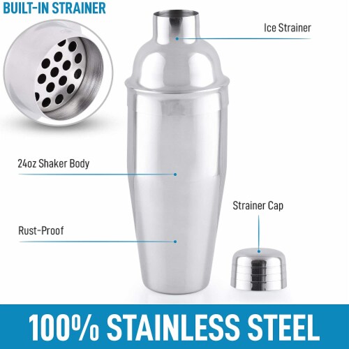 Zulay Kichen Cocktail Shaker with Built-in Strainer For Bartending & Homebars (24oz) - Silver Perspective: back