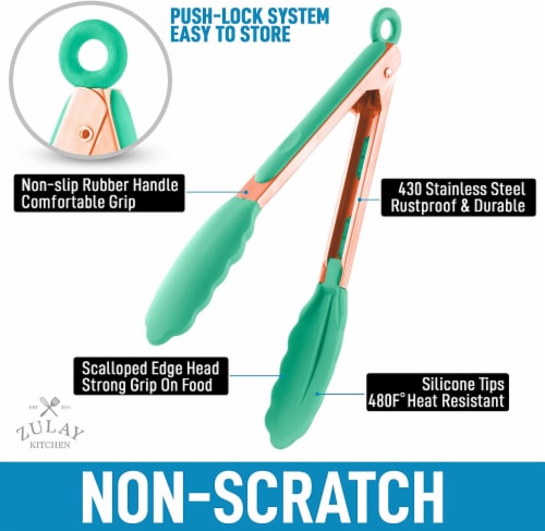 Zulay Kitchen Tongs With Silicone Tips and Lock Mechanism (9  & 12 ) - Rose Gold - Mint Perspective: back