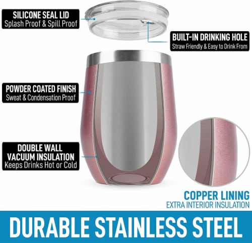 Zulay Kitchen 12oz Insulated Wine Tumbler With Lid (Rose Gold) Perspective: back