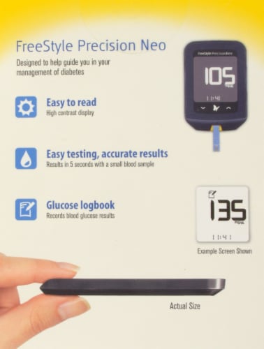FreeStyle Precision Neo Blood Glucose Meter Kit Perspective: back