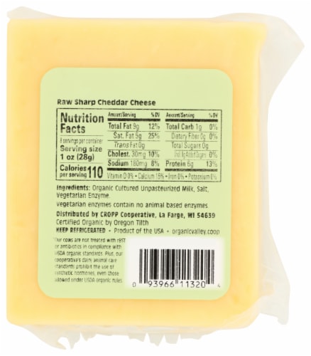 Organic Valley® Raw Sharp Cheddar Cheese, 8 oz - Food 4 Less