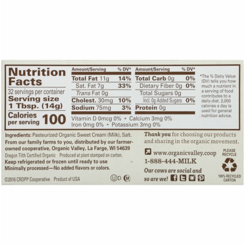 Organic Valley® Salted Butter Sticks Perspective: back