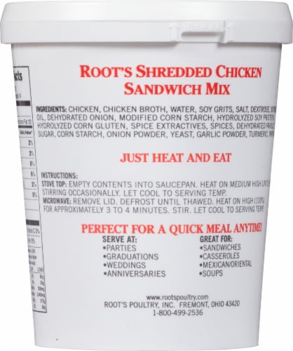 Root's Poultry Shredded Chicken Sandwich Mix Perspective: back