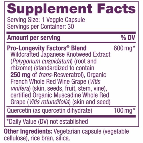 Reserveage Nutrition Resveratrol Veggie Capsules 250mg Perspective: back