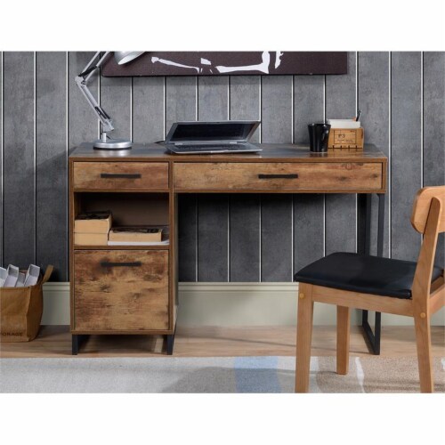 Legacy Home 47.25 Wood Computer Desk with Metal Legs in Brown