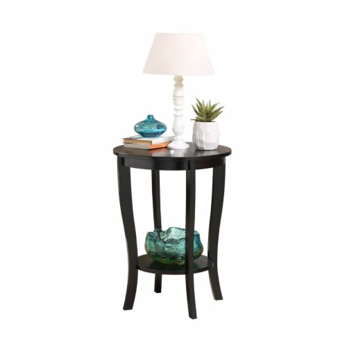 Convenience Concepts American Heritage Round Wood Sofa & Couch End Table, Black Perspective: back