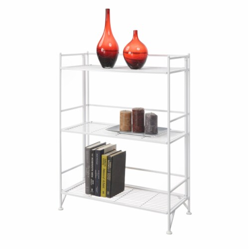 Convenience Concepts 8019W Designs-2-Go Extra Storage 3 Tier Wide Folding Metal Shelf, White Perspective: back