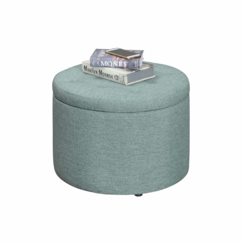 Designs4Comfort Round Shoe Ottoman Green Faux Linen 22x22x16.25