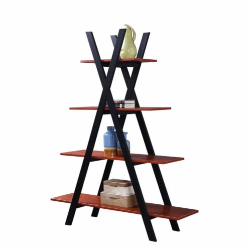 Convenience Concepts 203060CHBL Oxford a Frame Bookshelf, Cherry & Black - 45.75 x 13 x 59 in Perspective: back