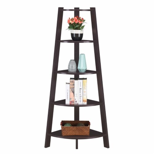 Newport 5 Tier Wide Corner Bookcase Espresso Perspective: back